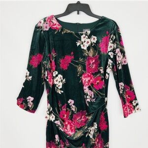 Vince Camuto Womens Floral Velvet Bodycon Dress 8 Green Multi Long Sleeve NWOT